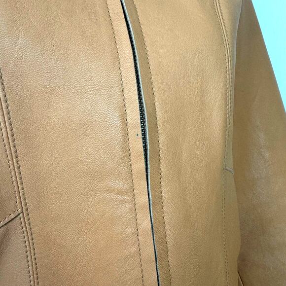 GAP Womens Vintage Y2K Light Camel Tan Genuine Leather Zip Up Biker Jacket - Picture 10 of 14